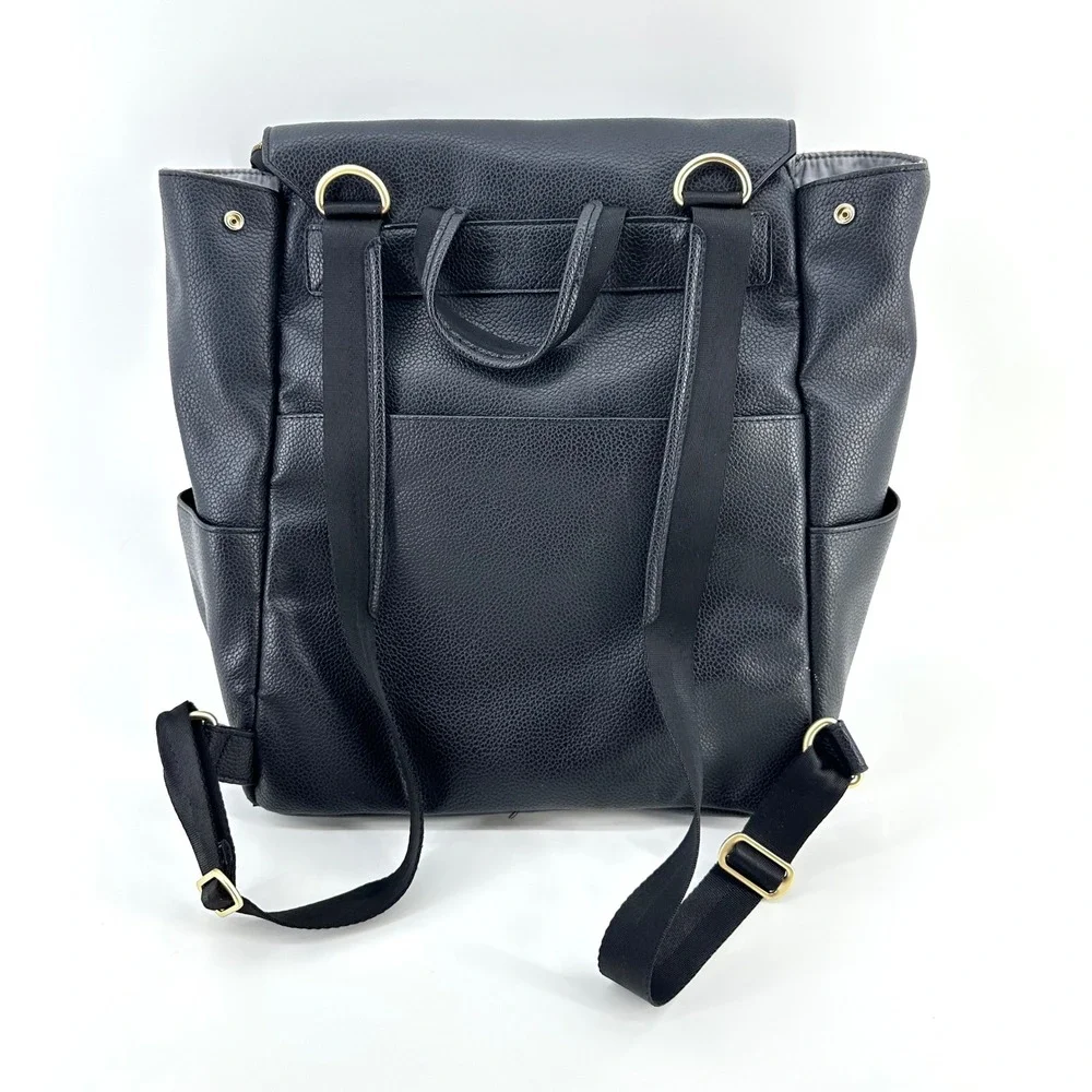 Freshly Picked Classic Diaper Bag Backpack Black Vegan Leather Gold Hardware